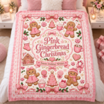 Pink Gingerbread Christmas Blanket, Cute Coquette Holiday Throw Blanket, Pink Christmas Fleece Blanket - Thumbnail Image 6