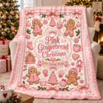 Pink Gingerbread Christmas Blanket, Cute Coquette Holiday Throw Blanket, Pink Christmas Fleece Blanket - Thumbnail Image 7