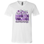 Domestic Violence Awareness Shirt, Purple Ribbon Floral Support T-Shirt, Survivor Advocate Gift, White, V-Neck T-Shirt Domestic Violence Awareness Shirt, Purple Ribbon Floral Support T-Shirt, Survivor Advocate Gift, White, V-Neck T-Shirt