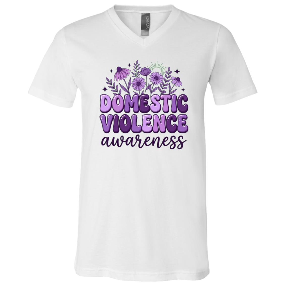 Domestic Violence Awareness Shirt, Purple Ribbon Floral Support T-Shirt, Survivor Advocate Gift, White, V-Neck T-Shirt Domestic Violence Awareness Shirt, Purple Ribbon Floral Support T-Shirt, Survivor Advocate Gift, White, V-Neck T-Shirt