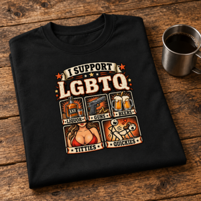 Alternative view of Funny I Support LGBTQ Shirt, Liquor Guns Beer Adult Humor T-Shirt, Sarcastic Drinking Gift