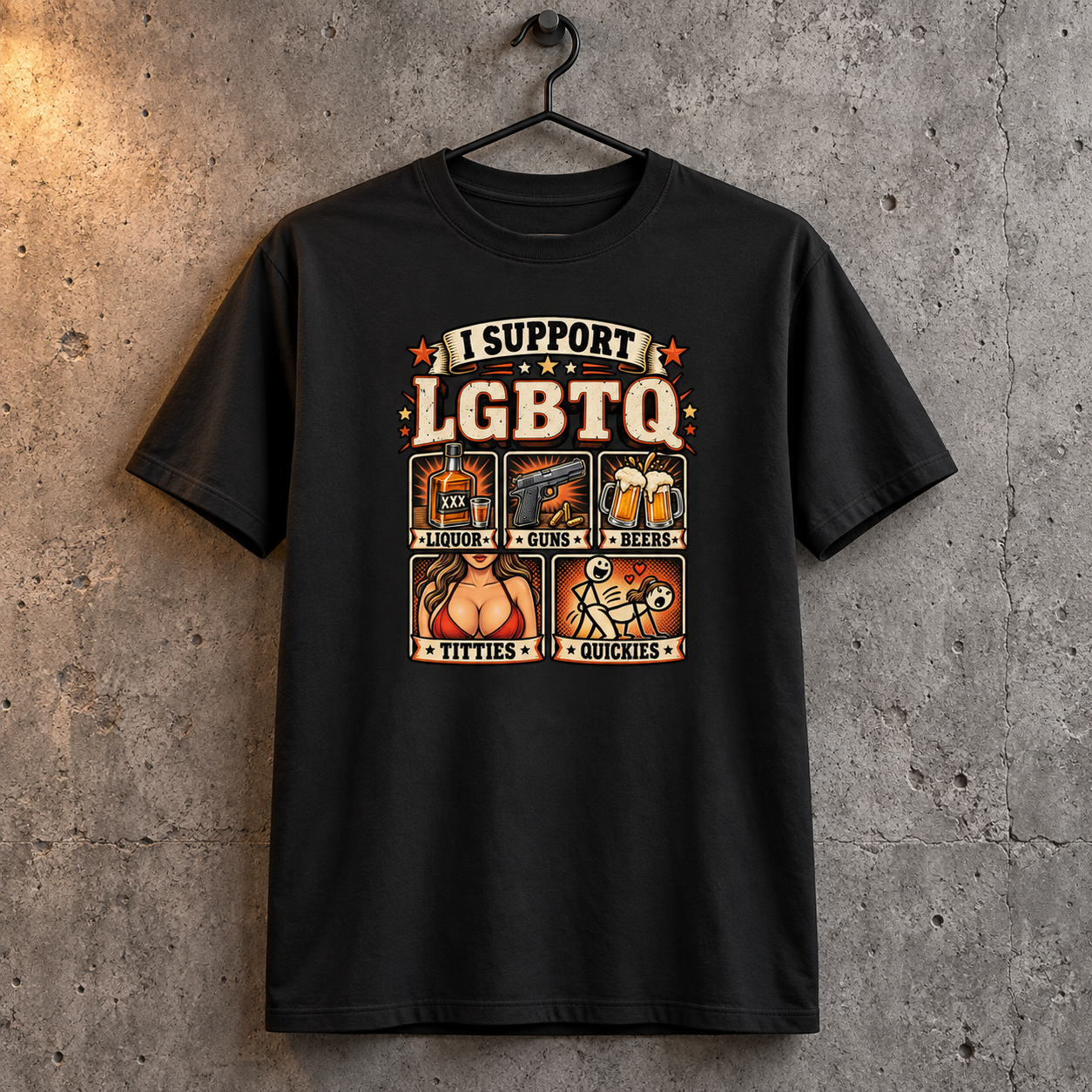 Funny I Support LGBTQ Shirt, Liquor Guns Beer Adult Humor T-Shirt, Sarcastic Drinking Gift - Image 3