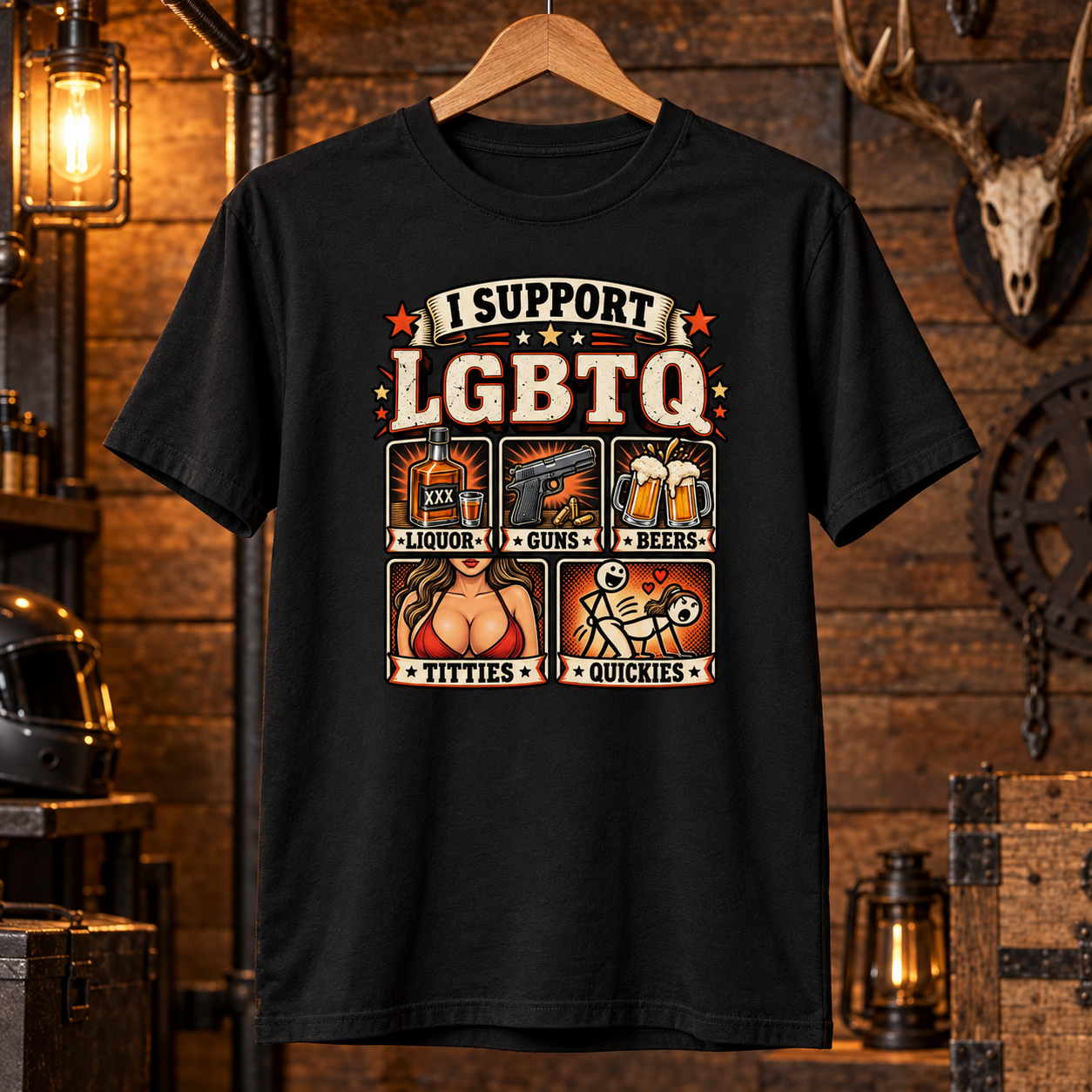 Funny I Support LGBTQ Shirt, Liquor Guns Beer Adult Humor T-Shirt, Sarcastic Drinking Gift - Image 6