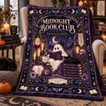 Midnight Book Club Ghost Blanket, Booked for the Afterlife Bookish Halloween Throw, Dark Academia Reading Blanket, Spooky Book Lover Gift - Thumbnail Image 6