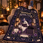Midnight Book Club Ghost Blanket, Booked for the Afterlife Bookish Halloween Throw, Dark Academia Reading Blanket, Spooky Book Lover Gift - Thumbnail Image 7