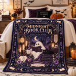 Midnight Book Club Ghost Blanket, Booked for the Afterlife Bookish Halloween Throw, Dark Academia Reading Blanket, Spooky Book Lover Gift - Thumbnail Image 8