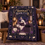 Midnight Book Club Ghost Blanket, Booked for the Afterlife Bookish Halloween Throw, Dark Academia Reading Blanket, Spooky Book Lover Gift - Thumbnail Image 9