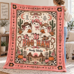 Boo Haw Cowgirl Ghost Halloween Blanket, Pink Western Spooky Throw, Cute Cowgirl Halloween Gift - Thumbnail Image 3