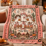 Boo Haw Cowgirl Ghost Halloween Blanket, Pink Western Spooky Throw, Cute Cowgirl Halloween Gift - Thumbnail Image 1