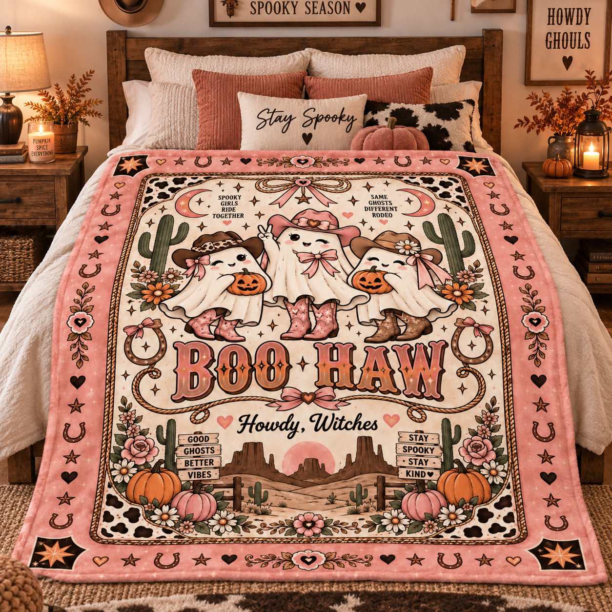 Boo Haw Cowgirl Ghost Halloween Blanket, Pink Western Spooky Throw, Cute Cowgirl Halloween Gift - Image 8