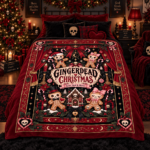 Gothic Gingerbread Christmas Blanket, Spooky Dark Holiday Throw, Gingerdead Christmas Blanket, Alternative Christmas Gift - Thumbnail Image 6