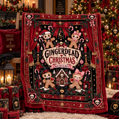 Gothic Gingerbread Christmas Blanket, Spooky Dark Holiday Throw, Gingerdead Christmas Blanket, Alternative Christmas Gift