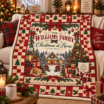 Personalized Family Christmas Blanket, Custom Family Name Christmas at Home Throw, Vintage Red Checkerboard Holiday Blanket, Family Christmas Gift - Thumbnail Image 2