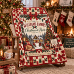 Personalized Family Christmas Blanket, Custom Family Name Christmas at Home Throw, Vintage Red Checkerboard Holiday Blanket, Family Christmas Gift - Thumbnail Image 4