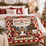 Personalized Family Christmas Blanket, Custom Family Name Christmas at Home Throw, Vintage Red Checkerboard Holiday Blanket, Family Christmas Gift - Thumbnail Image 3