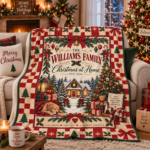 Personalized Family Christmas Blanket, Custom Family Name Christmas at Home Throw, Vintage Red Checkerboard Holiday Blanket, Family Christmas Gift - Thumbnail Image 6