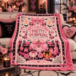 Pink Pumpkin Halloween Blanket, Pretty Pumpkins Coquette Throw Blanket, Pumpkin Spice & Pretty Things, Girly Spooky Fall Decor - Thumbnail Image 7