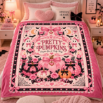 Pink Pumpkin Halloween Blanket, Pretty Pumpkins Coquette Throw Blanket, Pumpkin Spice & Pretty Things, Girly Spooky Fall Decor - Thumbnail Image 8