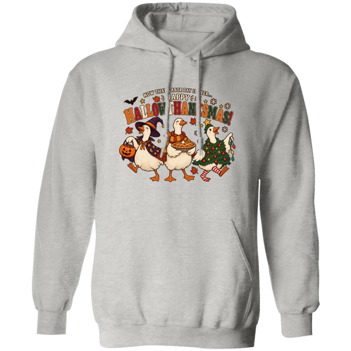Happy Hallowthanksmas Goose Hoodie & Long Sleeve Sweatshirt, Funny Holiday Gift, Ash, Hoodie