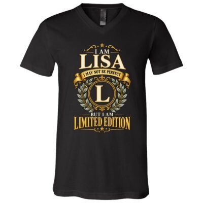Personalized Name T-Shirt, I May Not Be Perfect But I Am Limited Edition, Custom Initial Front Print Birthday Gift, Black, V-Neck T-Shirt
