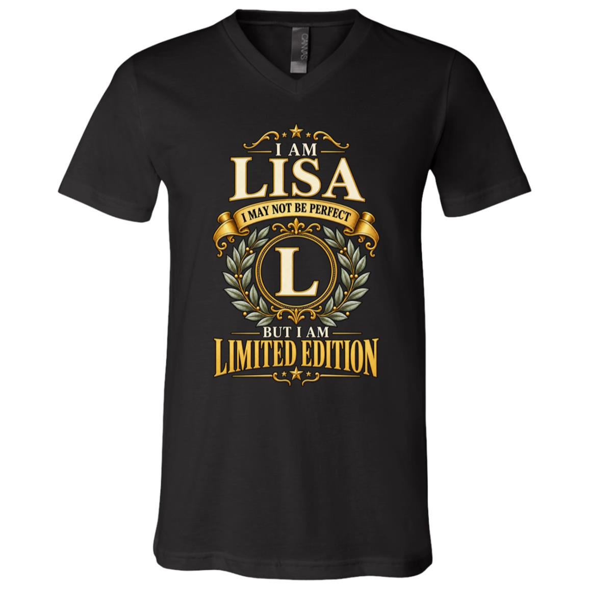 Personalized Name T-Shirt, I May Not Be Perfect But I Am Limited Edition, Custom Initial Front Print Birthday Gift, Black, V-Neck T-Shirt