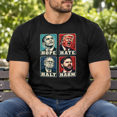 Alternative view of Hope Hate Halt Harm T-Shirt, Retro Political Satire Graphic Tee, Front Print Political Statement Shirt