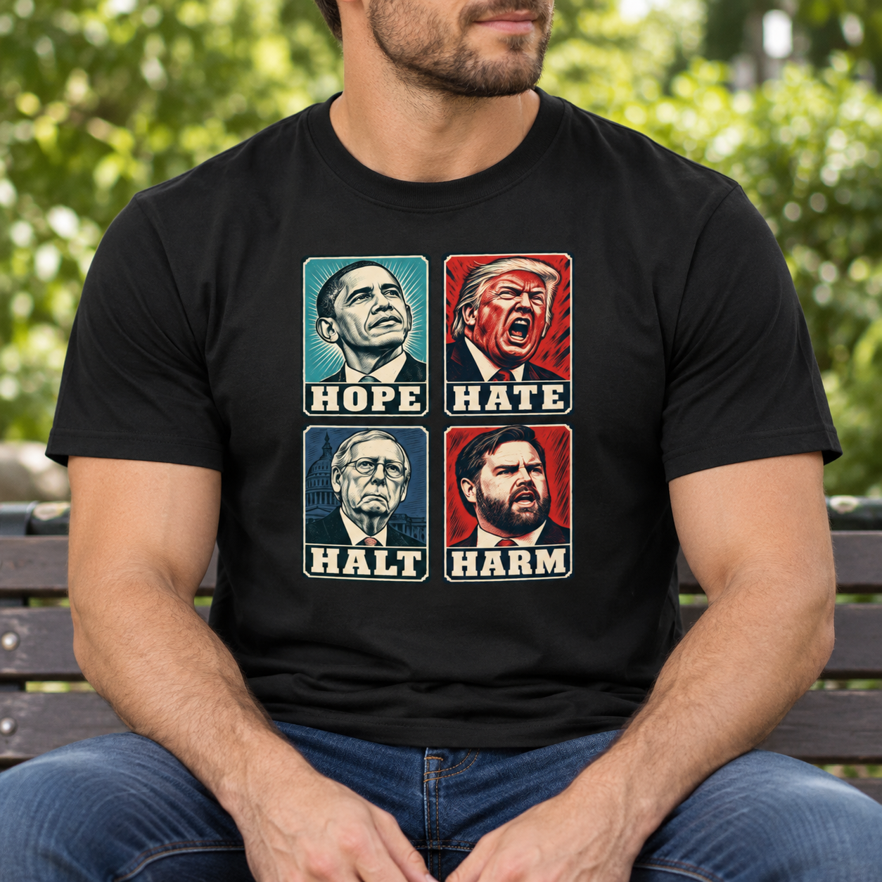 Hope Hate Halt Harm T-Shirt, Retro Political Satire Graphic Tee, Front Print Political Statement Shirt - Image 2