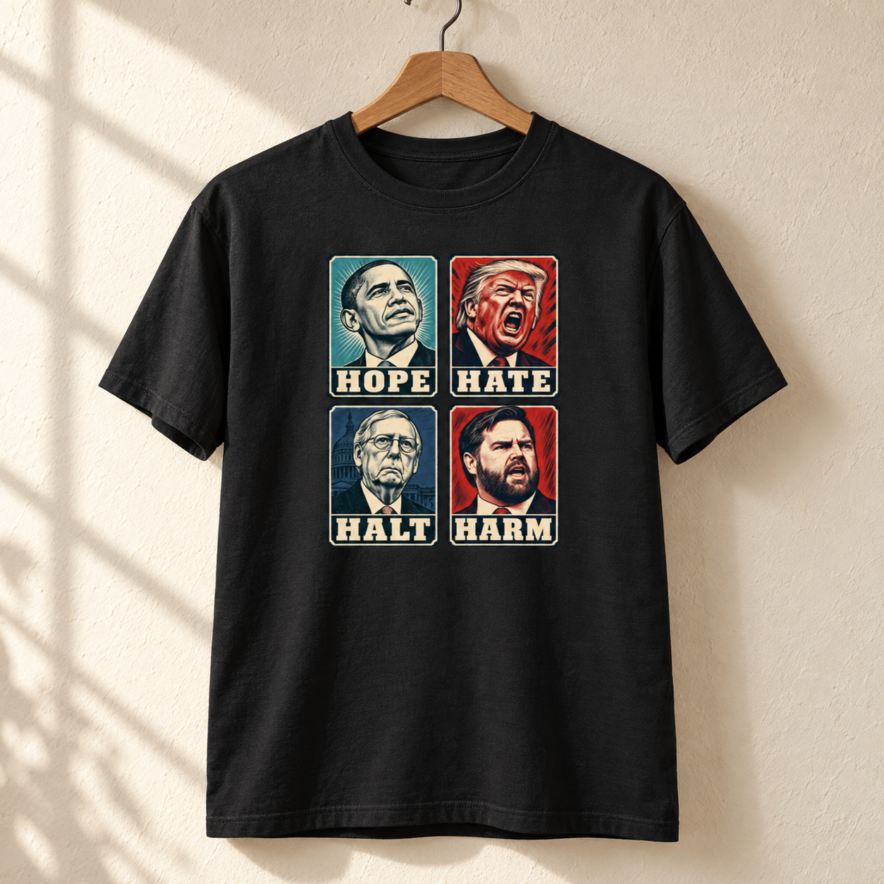 Hope Hate Halt Harm T-Shirt, Retro Political Satire Graphic Tee, Front Print Political Statement Shirt - Image 3