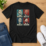 Hope Hate Halt Harm T-Shirt, Retro Political Satire Graphic Tee, Front Print Political Statement Shirt - Thumbnail Image 4