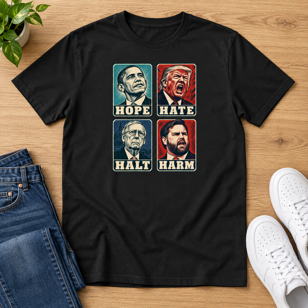 Hope Hate Halt Harm T-Shirt, Retro Political Satire Graphic Tee, Front Print Political Statement Shirt - Image 4