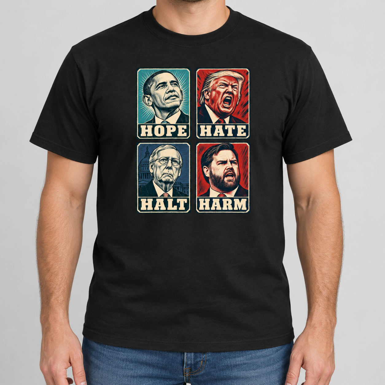 Hope Hate Halt Harm T-Shirt, Retro Political Satire Graphic Tee, Front Print Political Statement Shirt - Image 5
