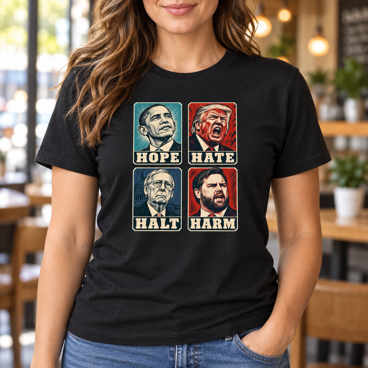 Hope Hate Halt Harm T-Shirt, Retro Political Satire Graphic Tee, Front Print Political Statement Shirt - Image 6