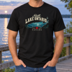 Still Lake Ontario Canada T-Shirt, Vintage Lake Map and Canoe Graphic Tee, Front Print Lake Lover Gift - Thumbnail Image 5