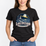 Lake Ontario Lighthouse T-Shirt, After Sunset Moonlight Graphic Tee, Front Print Nautical Lake Lover Gift - Thumbnail Image 3