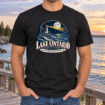 Lake Ontario Lighthouse T-Shirt, After Sunset Moonlight Graphic Tee, Front Print Nautical Lake Lover Gift - Thumbnail Image 4