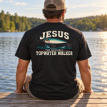 Jesus The Original Topwater Walker T-Shirt, Funny Christian Fishing Graphic Tee, Back Print Angler Gift - Thumbnail Image 2