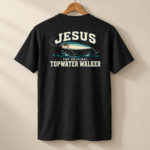 Jesus The Original Topwater Walker T-Shirt, Funny Christian Fishing Graphic Tee, Back Print Angler Gift - Thumbnail Image 3