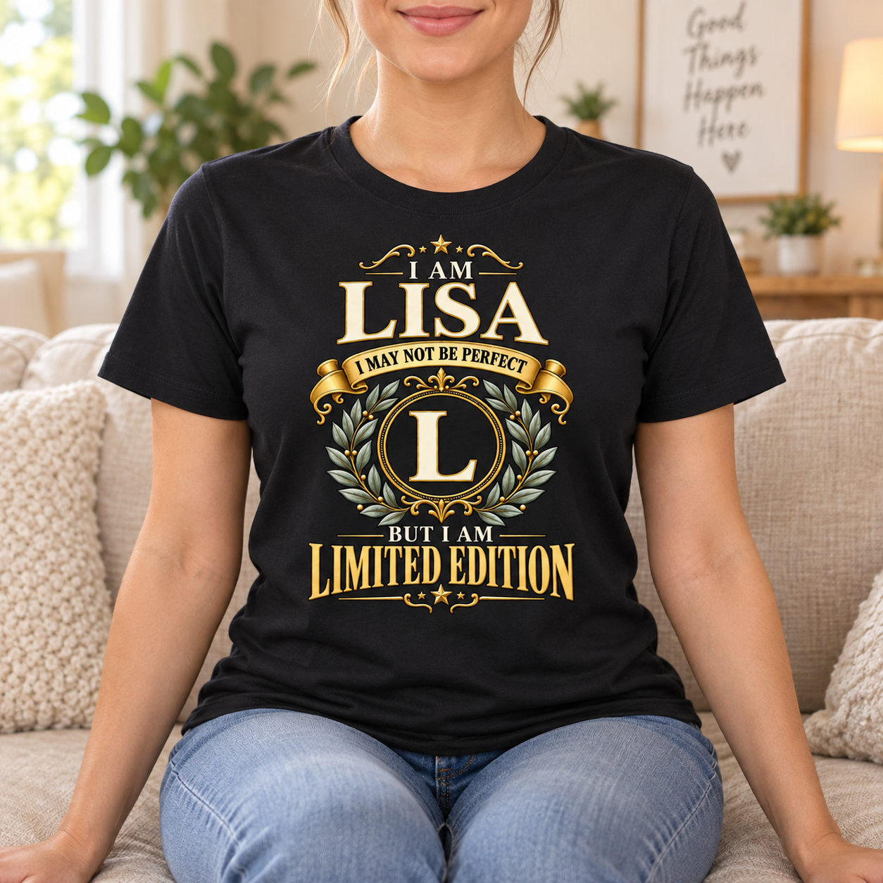 Personalized Name T-Shirt, I May Not Be Perfect But I Am Limited Edition, Custom Initial Front Print Birthday Gift - Image 3