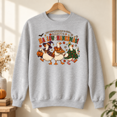 Alternative view of Happy Hallowthanksmas Goose Hoodie -  Long Sleeve Sweatshirt, Funny Holiday Gift