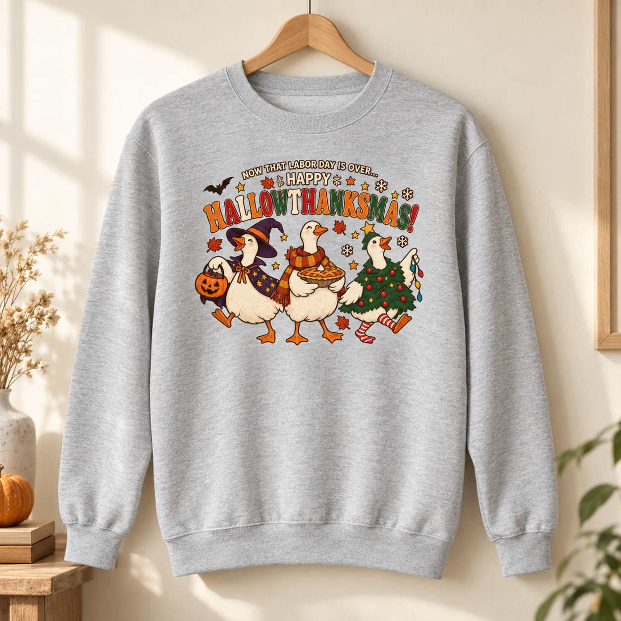 Happy Hallowthanksmas Goose Hoodie -  Long Sleeve Sweatshirt, Funny Holiday Gift - Image 2