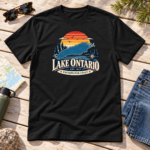 Great Lakes T-Shirt, Five Lakes One Wild Heart Retro Sunset Map Graphic Tee, Front Print Lake Lover Gift - Thumbnail Image 5