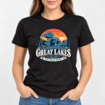 Great Lakes T-Shirt, Five Lakes One Wild Heart Retro Sunset Map Graphic Tee, Front Print Lake Lover Gift - Thumbnail Image 6