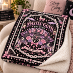 Pastel Goth Bat Halloween Blanket, Batty But Cute Pink Gothic Throw, Coquette Bat Blanket - Thumbnail Image 2