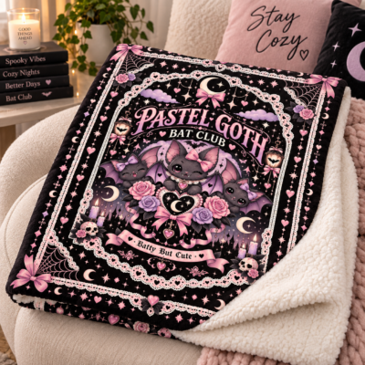 Alternative view of Pastel Goth Bat Halloween Blanket, Batty But Cute Pink Gothic Throw, Coquette Bat Blanket