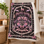 Pastel Goth Bat Halloween Blanket, Batty But Cute Pink Gothic Throw, Coquette Bat Blanket - Thumbnail Image 4