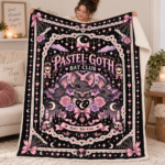 Pastel Goth Bat Halloween Blanket, Batty But Cute Pink Gothic Throw, Coquette Bat Blanket - Thumbnail Image 5