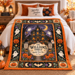 Personalized Halloween Family Blanket, Custom Family Name Haunted House Throw, Spooky Lives - Thumbnail Image 7