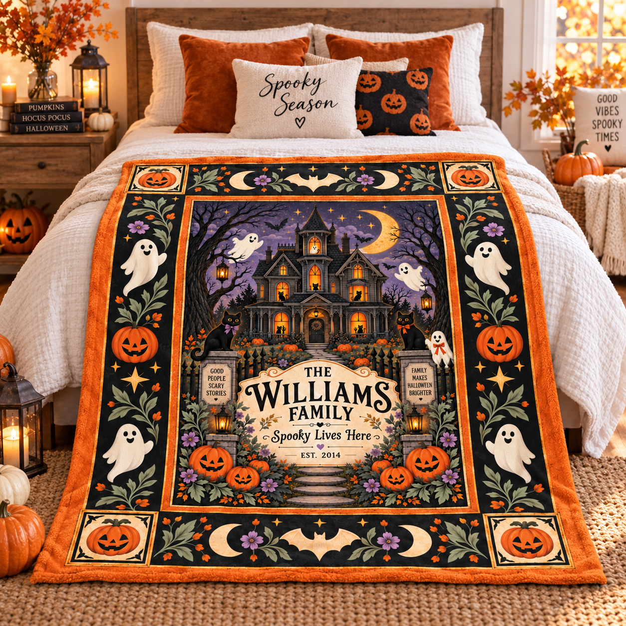 Personalized Halloween Family Blanket, Custom Family Name Haunted House Throw, Spooky Lives - Image 7