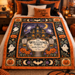 Personalized Halloween Family Blanket, Custom Family Name Haunted House Throw, Spooky Lives - Thumbnail Image 2