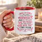 Where You Lead I Will Follow Accent Mug, Mother Daughter Love Coffee Cup, Inspirational Family Gift, Red Two Tone Ceramic Mug - Thumbnail Image 4